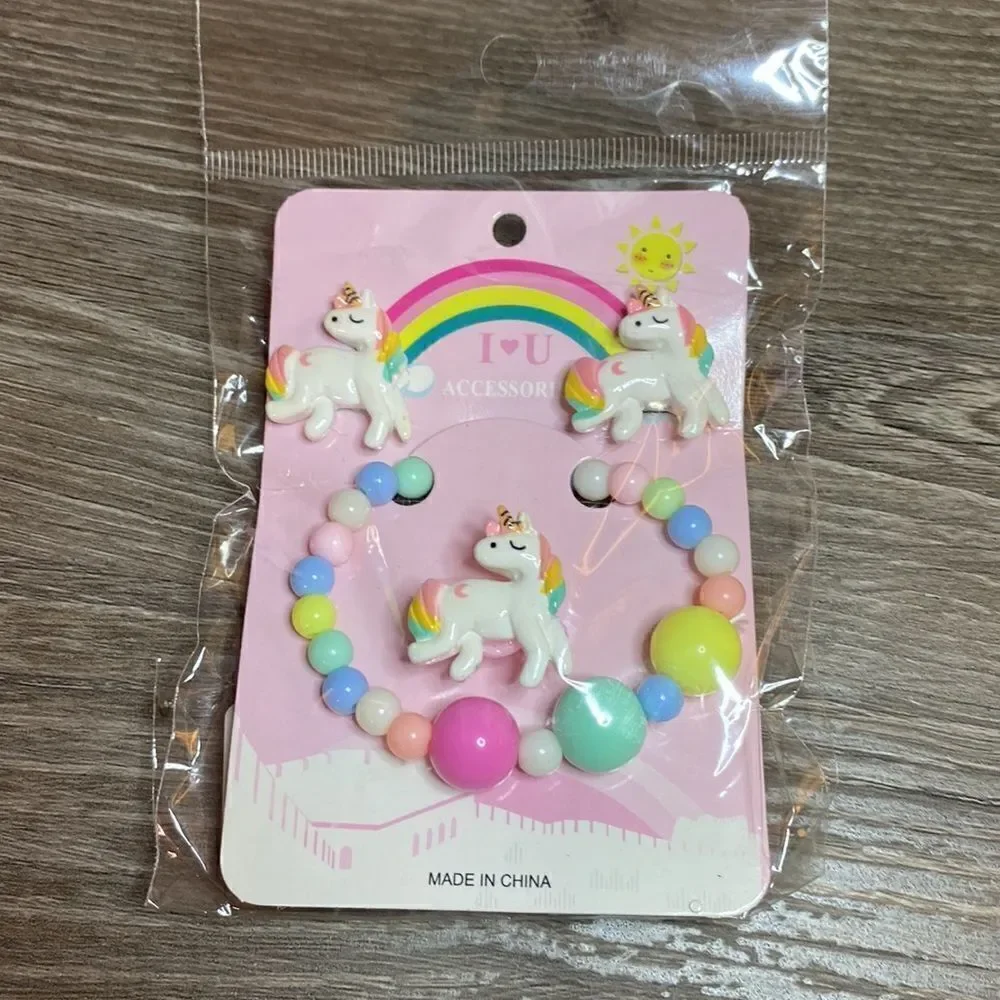 Pastel Rainbow Unicorn Jewelry Set
